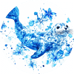 Seal Blue Floral Ceramic Coaster - Render