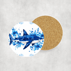 Shark Blue Floral Ceramic Coaster - Lifestyle
