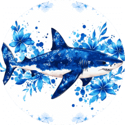 Shark Blue Floral Ceramic Coaster - Render