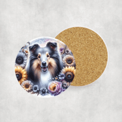 Shetland Sheepdog in Flowers Ceramic Coaster - Lifestyle