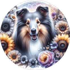 Shetland Sheepdog in Flowers Ceramic Coaster - Render