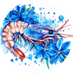 Shrimp Blue Floral Round Earrings - Render