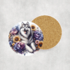 Siberian Husky in Flowers Ceramic Coaster - Lifestyle
