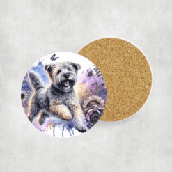 Soft Coated Wheaten Terrier in Flowers Ceramic Coaster - Lifestyle