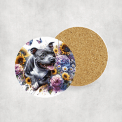 Staffordshire Bull Terrier in Flowers Ceramic Coaster - Lifestyle