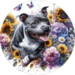 Staffordshire Bull Terrier in Flowers Ceramic Coaster - Render