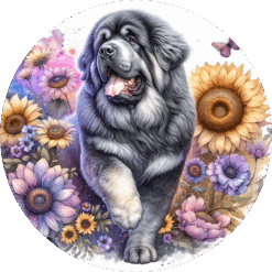 Tibetan Mastiff in Flowers Ceramic Coaster - Render