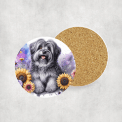 Tibetan Terrier in Flowers Ceramic Coaster - Lifestyle