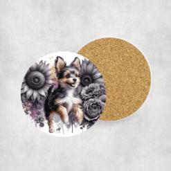 Toy Fox Terrier in Flowers Ceramic Coaster - Lifestyle