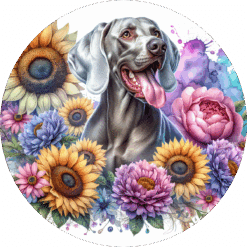 Weimaraner in Flowers Ceramic Coaster - Render