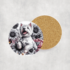 West Highland White Terrier in Flowers Ceramic Coaster - Lifestyle