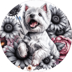 West Highland White Terrier in Flowers Ceramic Coaster - Render