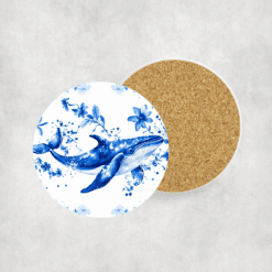 Whale Blue Floral Ceramic Coaster - Lifestyle