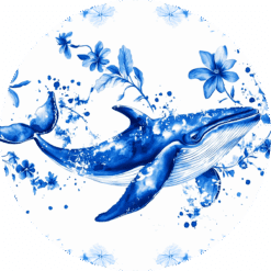 Whale Blue Floral Ceramic Coaster - Render