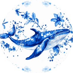 Whale Blue Floral Round Earrings - Render