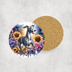 Whippet in Flowers Ceramic Coaster - Lifestyle