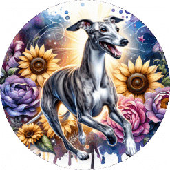 Whippet in Flowers Ceramic Coaster - Render