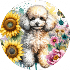 White Poodle in Flowers Ceramic Coaster - Render