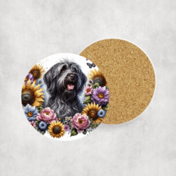 Wirehaired Pointing Griffon in Flowers Ceramic Coaster - Lifestyle