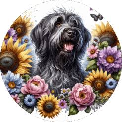 Wirehaired Pointing Griffon in Flowers Ceramic Coaster - Render