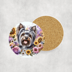 Yorkshire Terrier in Flowers Ceramic Coaster - Lifestyle