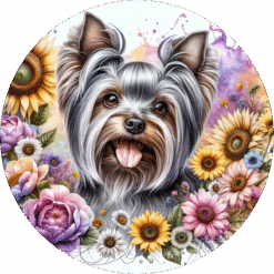 Yorkshire Terrier in Flowers Ceramic Coaster - Render