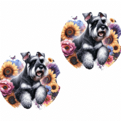 Giant Schnauzer in Flowers Ceramic Car Coaster Set