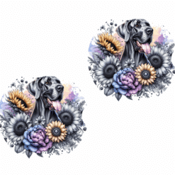 Great Dane in Flowers Ceramic Car Coaster Set - Front