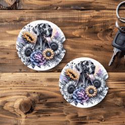 Great Dane in Flowers Ceramic Car Coaster Set - Main