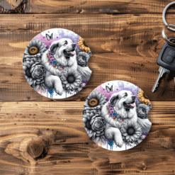 Great Pyrenees in Flowers Ceramic Car Coaster Set - Main