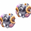 Havanese in Flowers Ceramic Car Coaster Set - Front