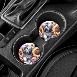 Havanese in Flowers Ceramic Car Coaster Set - Lifestyle