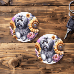 Havanese in Flowers Ceramic Car Coaster Set - Main