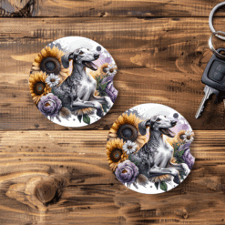 Ibizan Hound in Flowers Ceramic Car Coaster Set - MAin