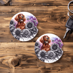 Irish Setter in Flowers Ceramic Car Coaster Set - Main