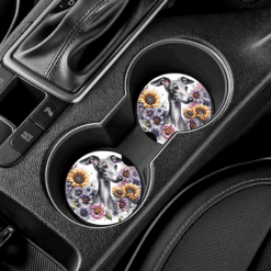 Italian Greyhound in Flowers Ceramic Car Coaster Set - Lifestyle