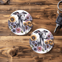 Italian Greyhound in Flowers Ceramic Car Coaster Set - Main