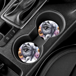 Keeshond in Flowers Ceramic Car Coaster Set - Lifestyle