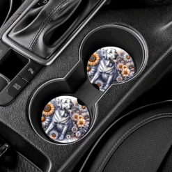 Labrador Retriever in Flowers Ceramic Car Coaster Set - Lifestyle