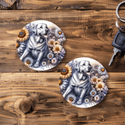 Labrador Retriever in Flowers Ceramic Car Coaster Set - Main